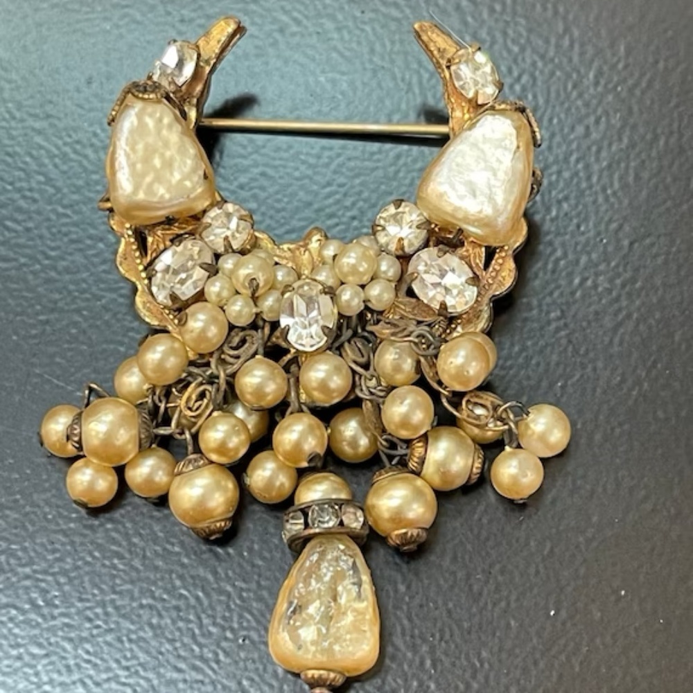 Original by Robert Haskell Era Brooch Baroque Pearl Rhinestone Vintage Pin